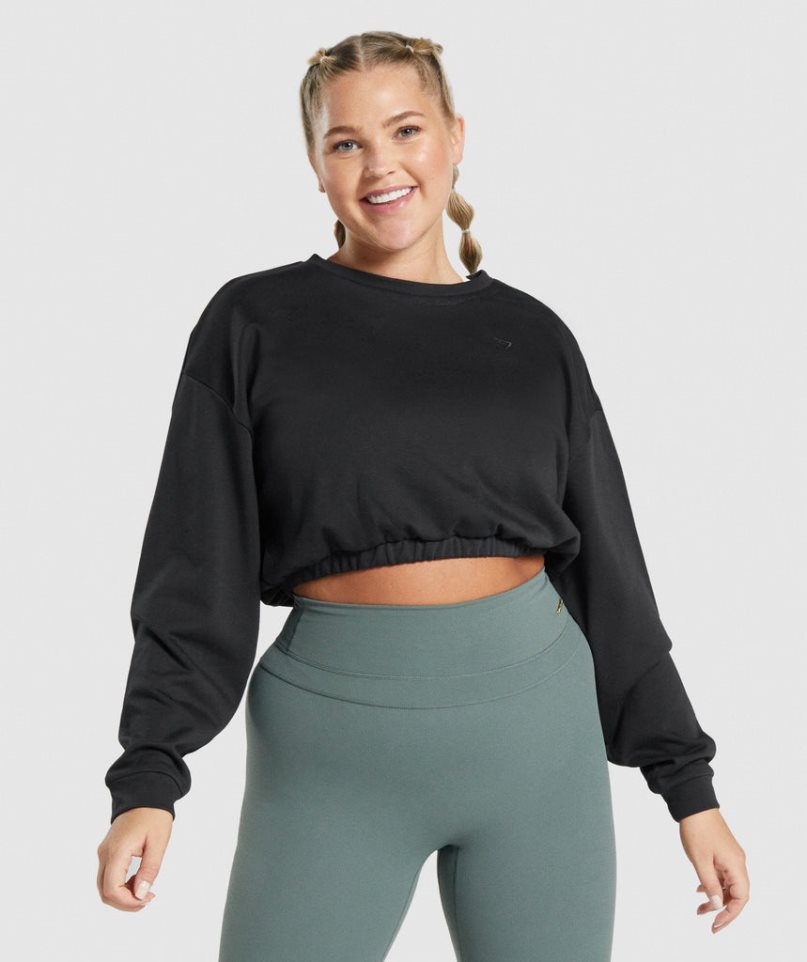 Women\'s Gymshark Whitney Cropped Sweatshirts Black | CA 038D6A